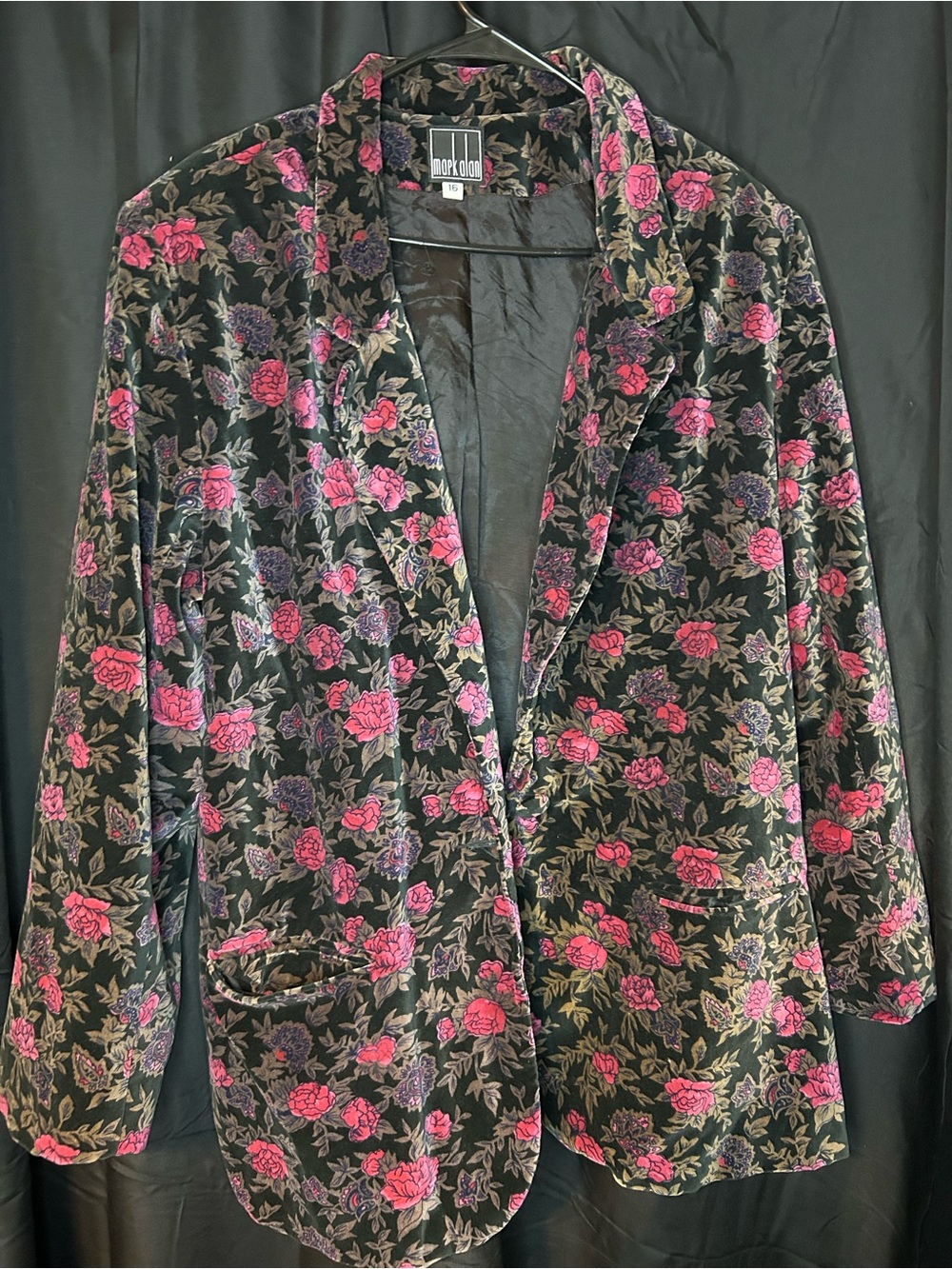 Womens Black Floral Velvet Blazer - Pink Rose Print